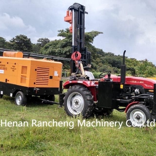 Traktor dipasang, roda empat, rig pengeboran bertenaga tinggi untuk 200/260m, 254mm pengeboran sumur air.